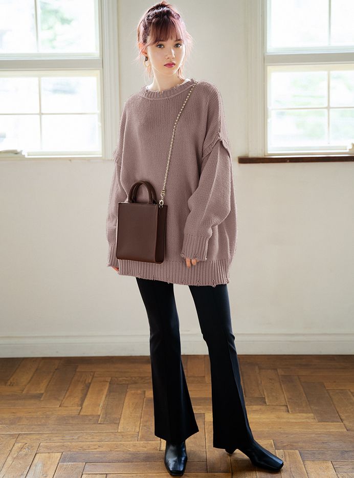 日本 GRL - 前後兩穿排扣抽鬚針織上衣-白