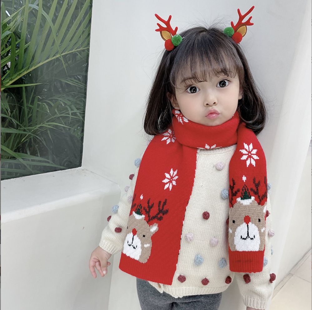 Love, Charlotte - 聖誕麋鹿針織毛線圍巾-紅色 (3歲+)