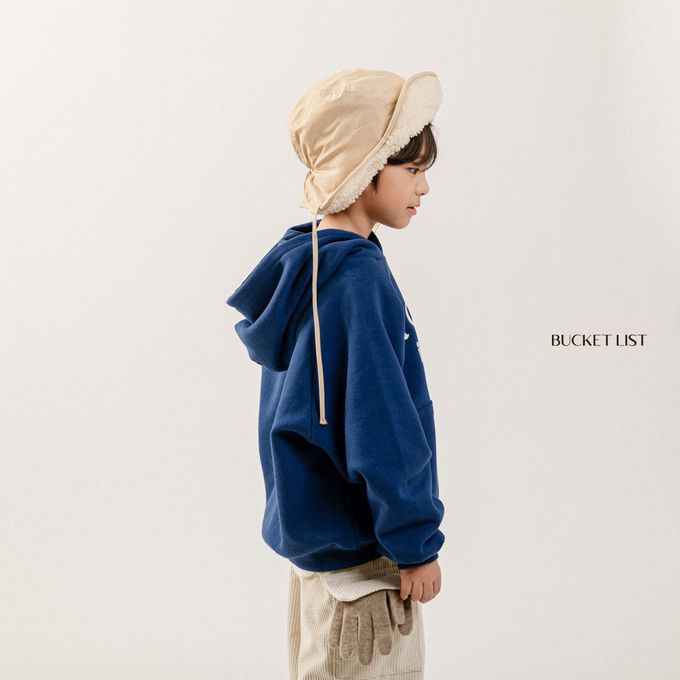 韓國 BUCKET LIST - (內磨毛)個性文字寬鬆連帽T-藍