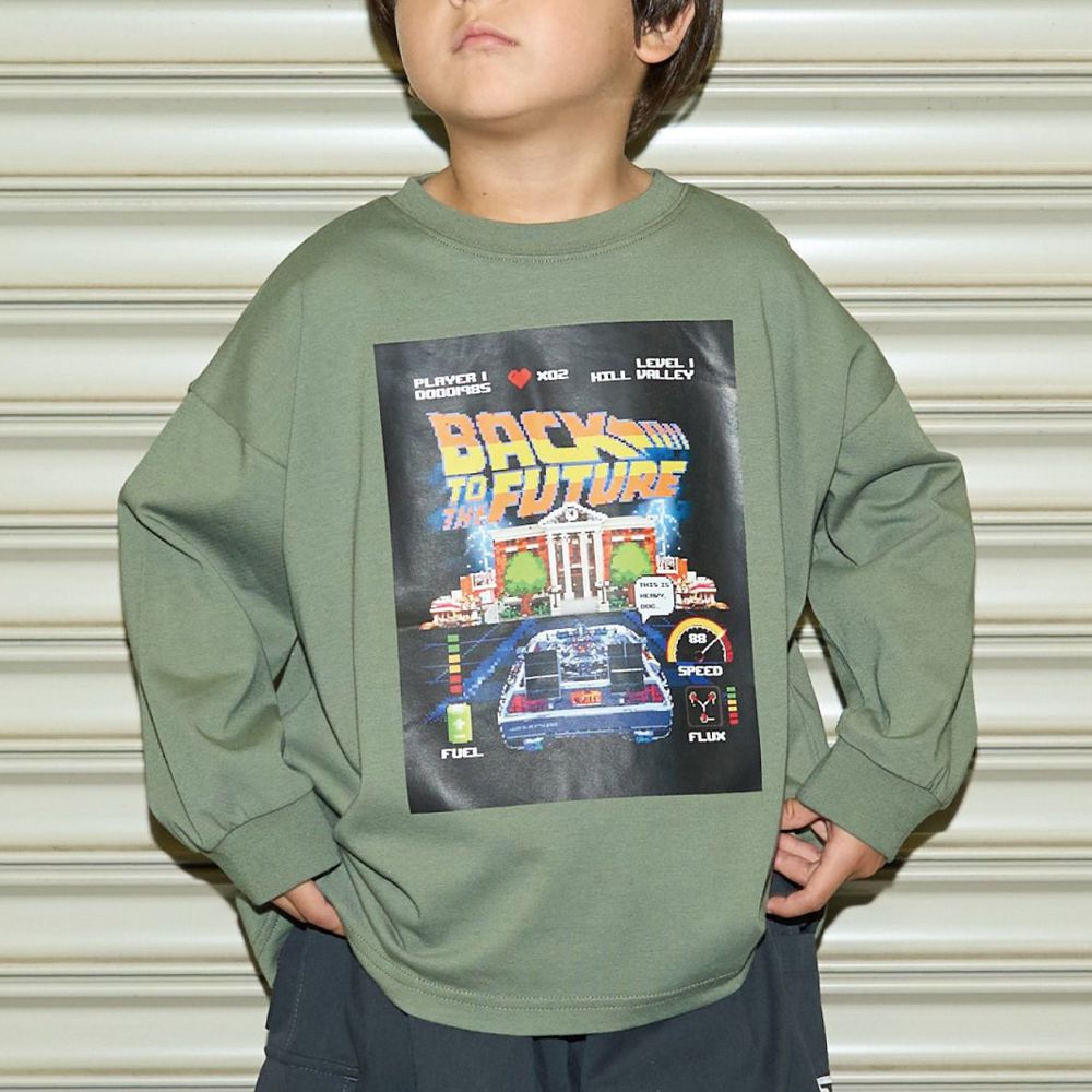 聯名款 印花長袖上衣-回到未來電影場景-軍綠