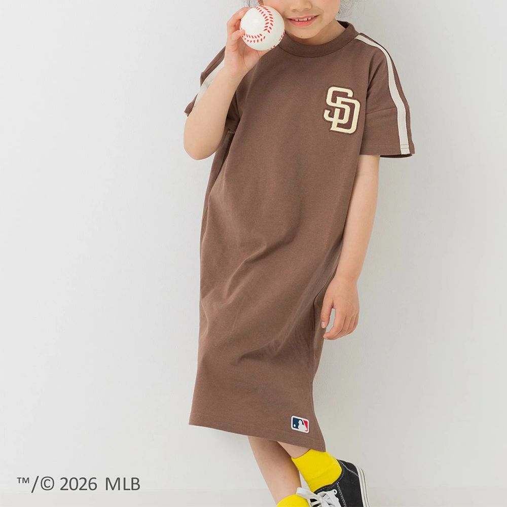 MLB 刺繡logo運動風純棉短袖洋裝-聖地牙哥教士-咖啡