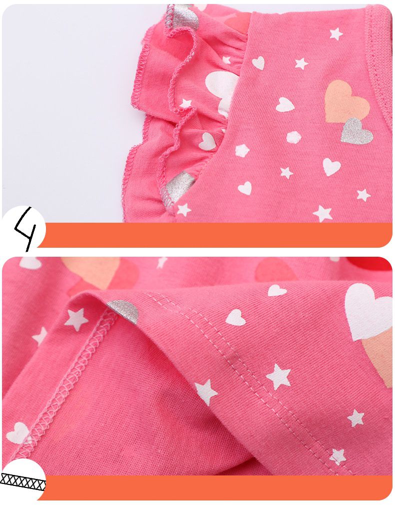 Jumping meters - 圓領小飛袖棉質洋裝-滿滿愛心-粉色