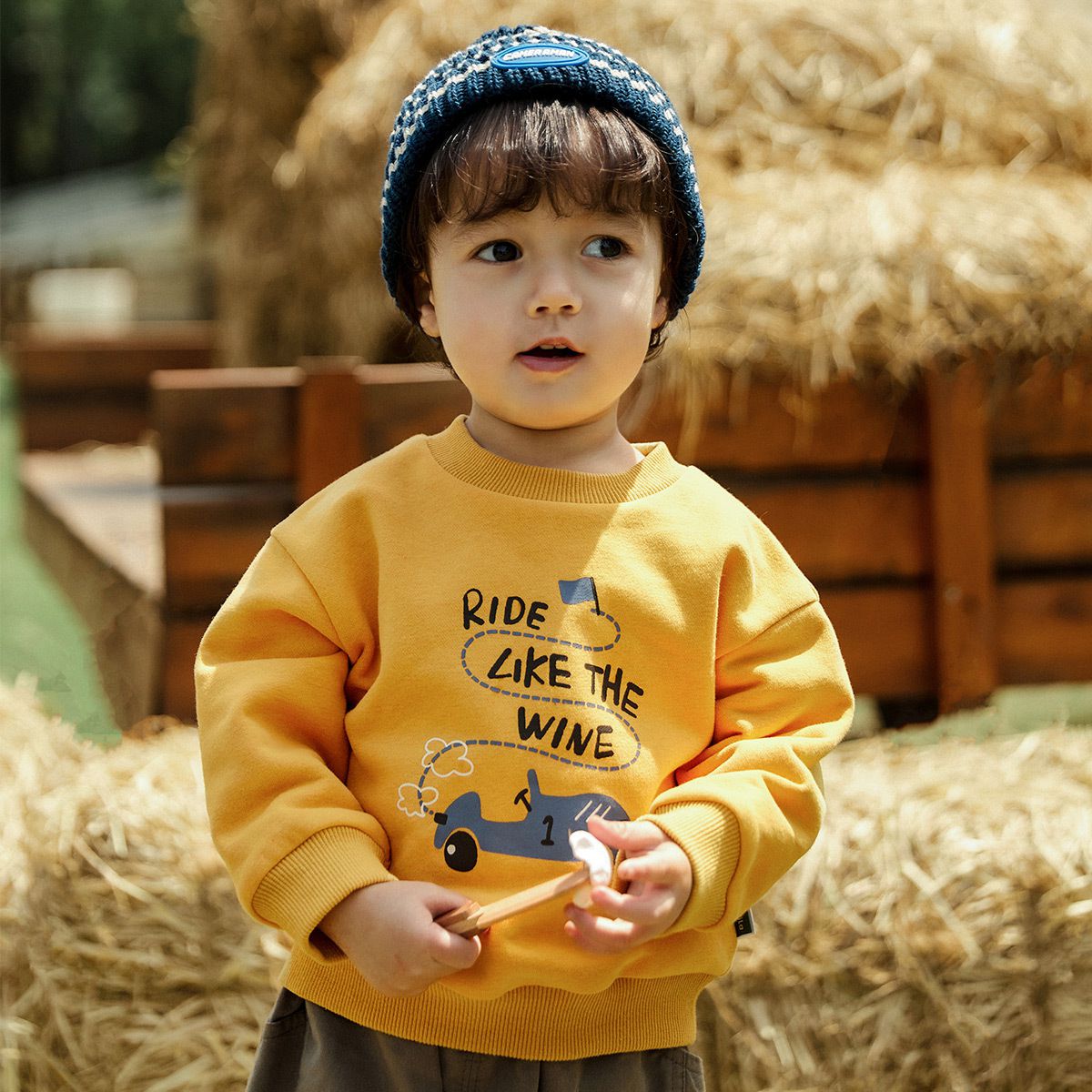 立體童趣圓領長袖上衣-花豹-杏色