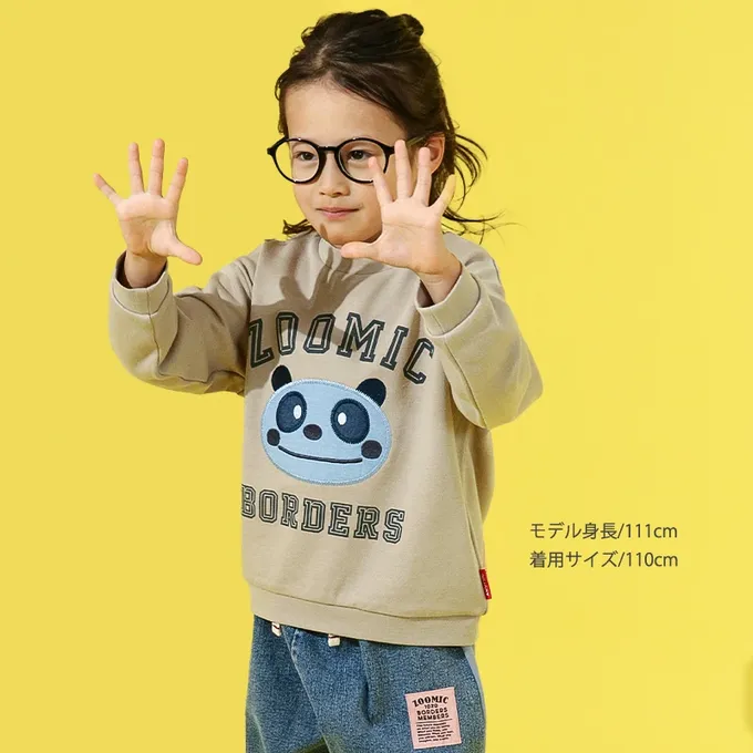 日本 ZOOLAND - 丹寧風小熊裏毛長袖上衣-縫線小熊臉-藍