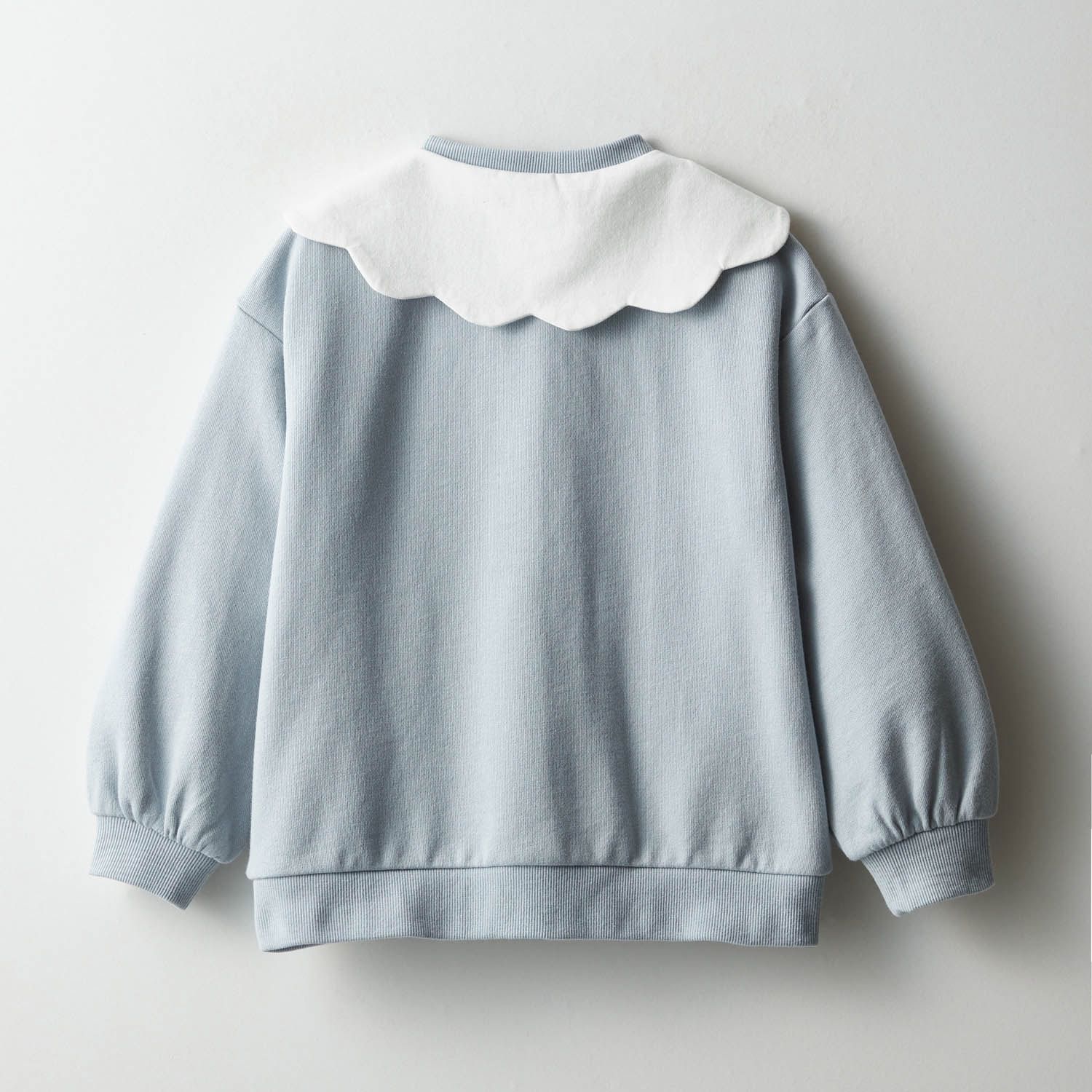 日本千趣會 - 刺繡花型領優雅長袖開襟衫-水藍艾莎