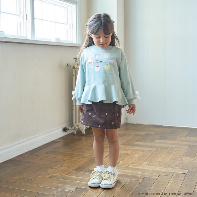 日本 Lycee mine - 連名款 可愛荷葉邊印花長袖上衣-卡通人物三麗鷗-水藍