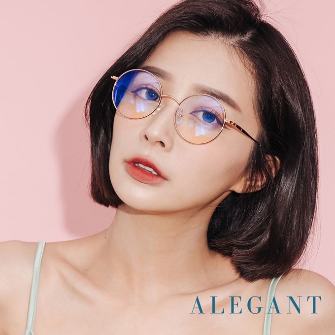 ALEGANT - 熔岩流紅金輕量鈦緞面套圈北歐質感圓框UV400濾藍光眼鏡