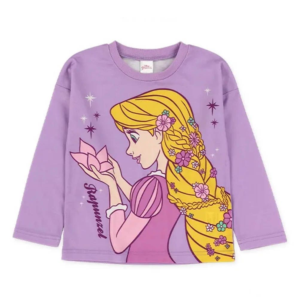 限量聯名 印花長袖上衣-卡通人物迪士尼長髮公主-紫