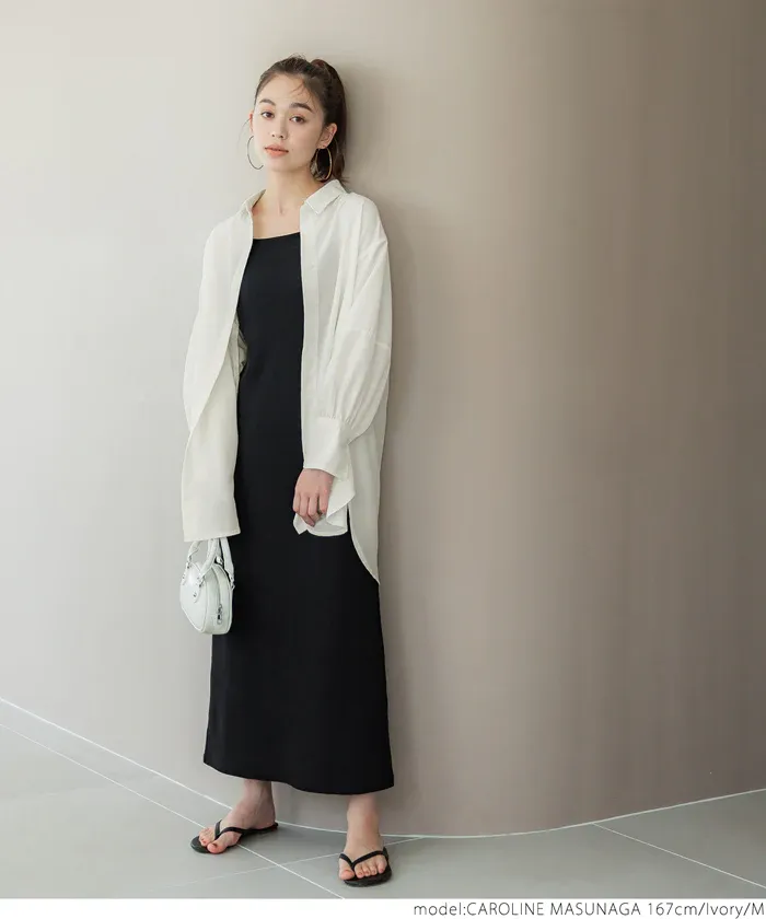 日本 COCA - 百搭後綁帶翻領長版襯衫-米杏