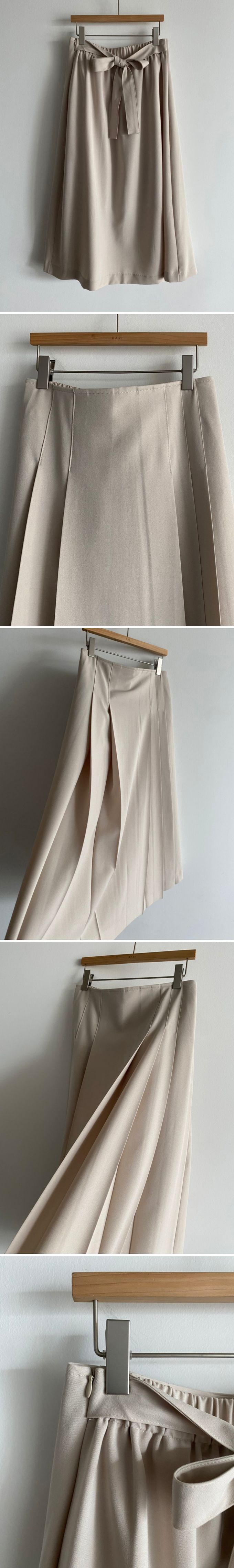 韓國女裝連線 - 淑女後鬆緊綁帶蝶結打褶中長裙-軍綠 (FREE)