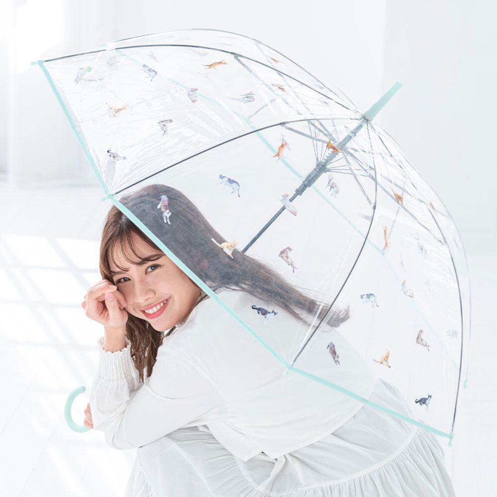 日本中谷 - [日雜推薦] 各種貓咪透明傘/雨傘-粉紫 (傘骨60cm)