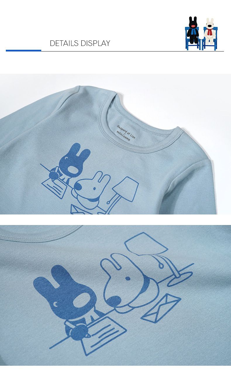 Minizone - 字母卡通長袖上衣-灰色