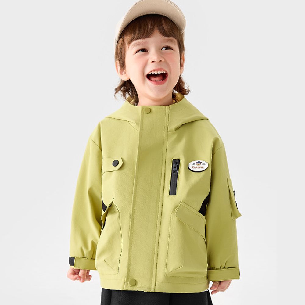 卡通汪汪隊防潑水連帽外套-卡通人物阿奇-黃綠