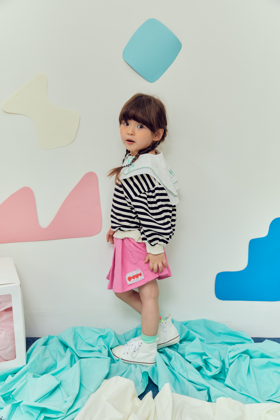 韓國 MINIATURE - 打褶短褲裙-粉紅