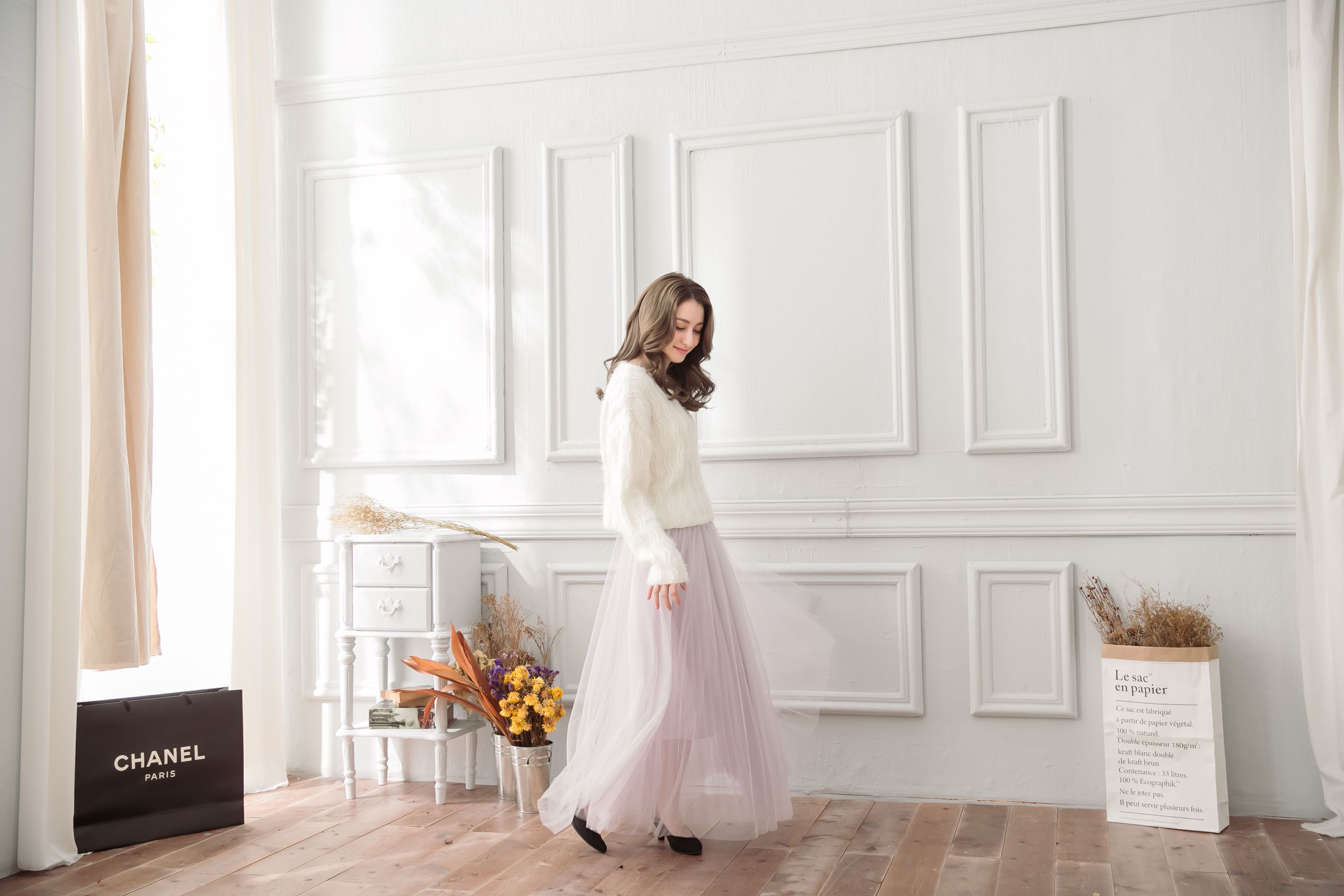 Peachy - 獨家訂製綿柔法式浪漫三層蓬紗裙-三層蓬版-淺芋灰 (F)