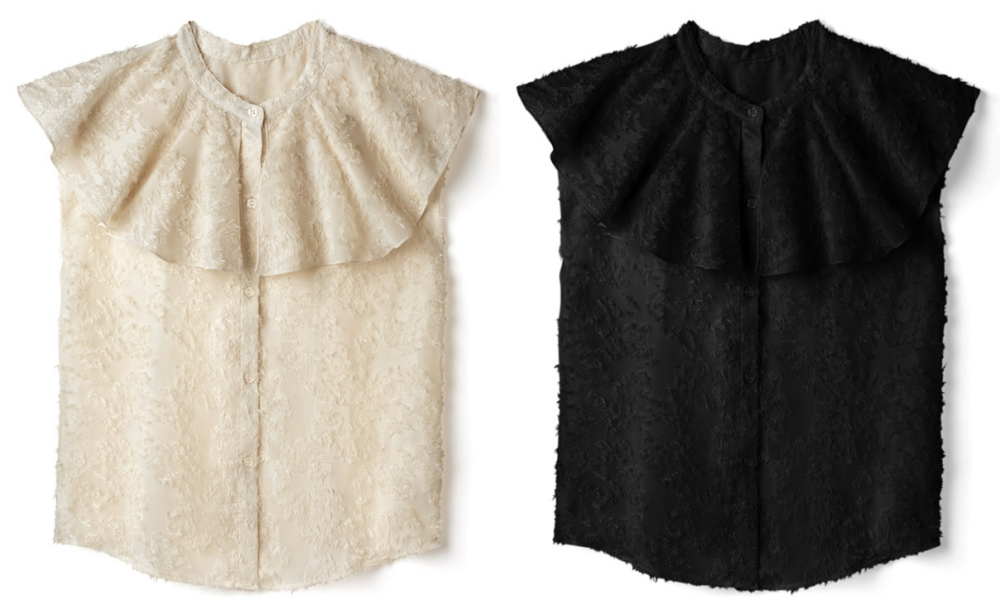 日本 GRL - 蕾絲大荷葉層次無袖襯衫-時尚黑