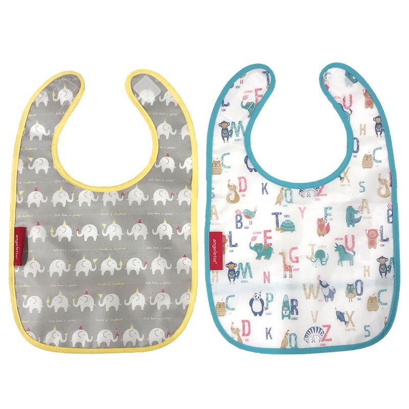 akachan honpo - angelette用餐圍兜 2件組-大象&動物-灰色 (70cm～95cm)