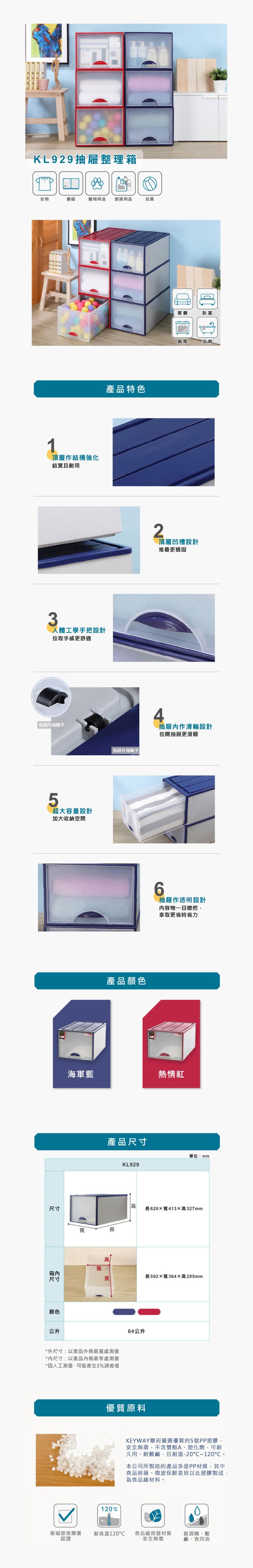 台灣KEYWAY - KL929 單層抽屜整理箱-2入-2色可選-熱情紅
