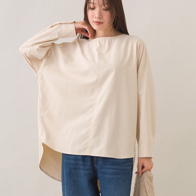 日本 OMNES - 圓弧優雅前短後長修身船領長袖上衣-濃綠