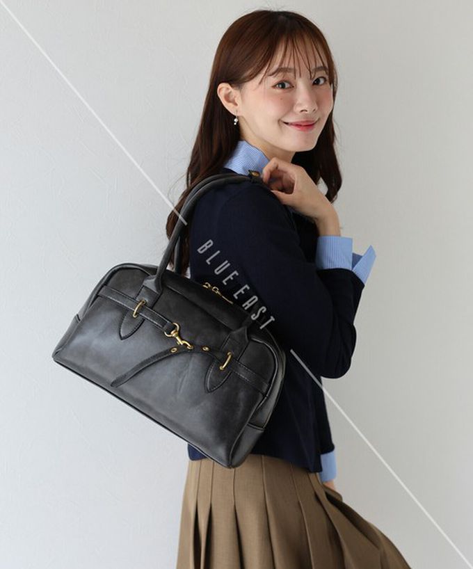 日本 BLUE EAST - 復古風皮帶造型波士頓肩背包-咖啡