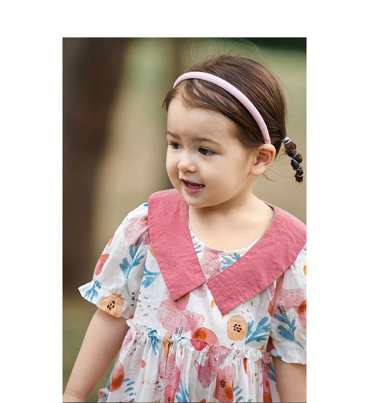 純棉公主袖連身洋裝-繽紛花花-粉+白