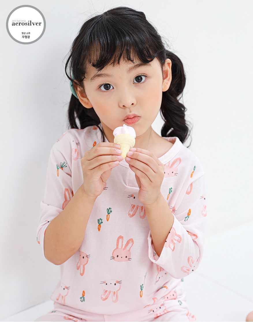 韓國 Ppippilong - 速乾透氣抗菌7分袖家居服-粉紅兔兔