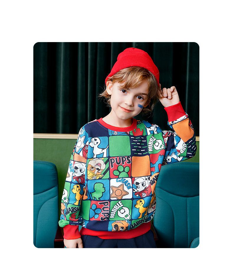 卡通汪汪隊棉質圓領長袖大學T-卡通人物阿奇-紅色