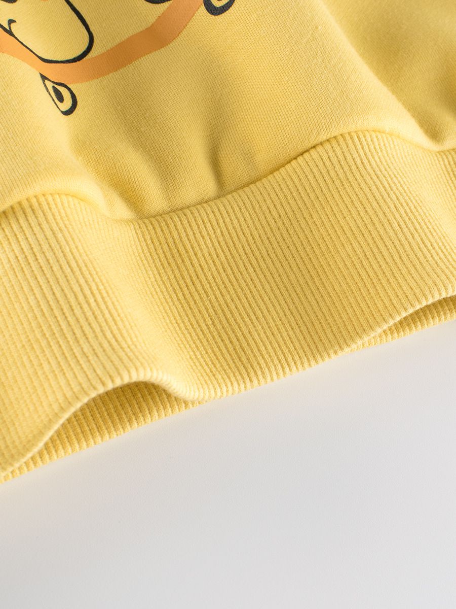 加絨棉質圓領長袖上衣/大學T-特技恐龍-黃色