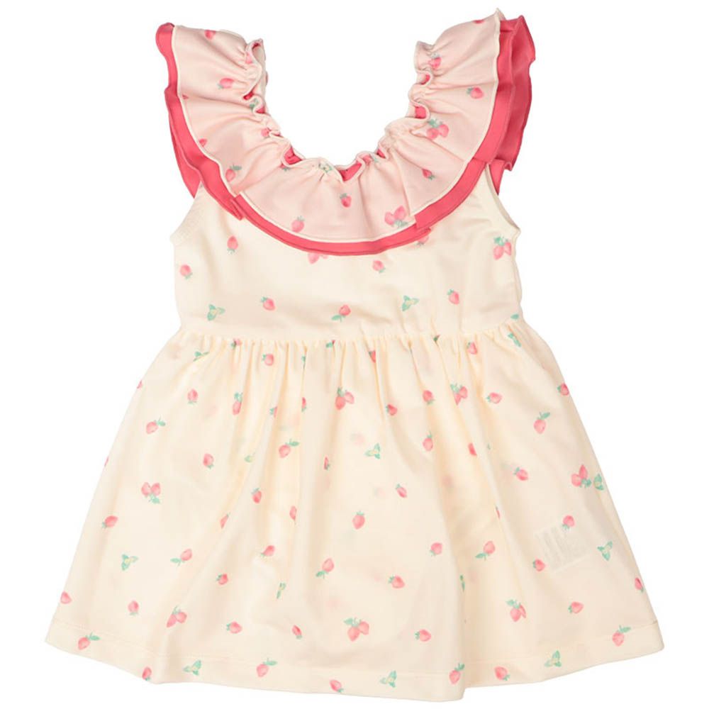 連身泳衣-草莓-米白色