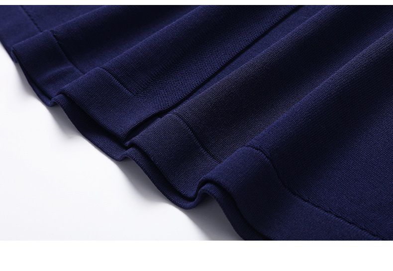 蝴蝶結綁帶針織長袖連身裙-深藍色