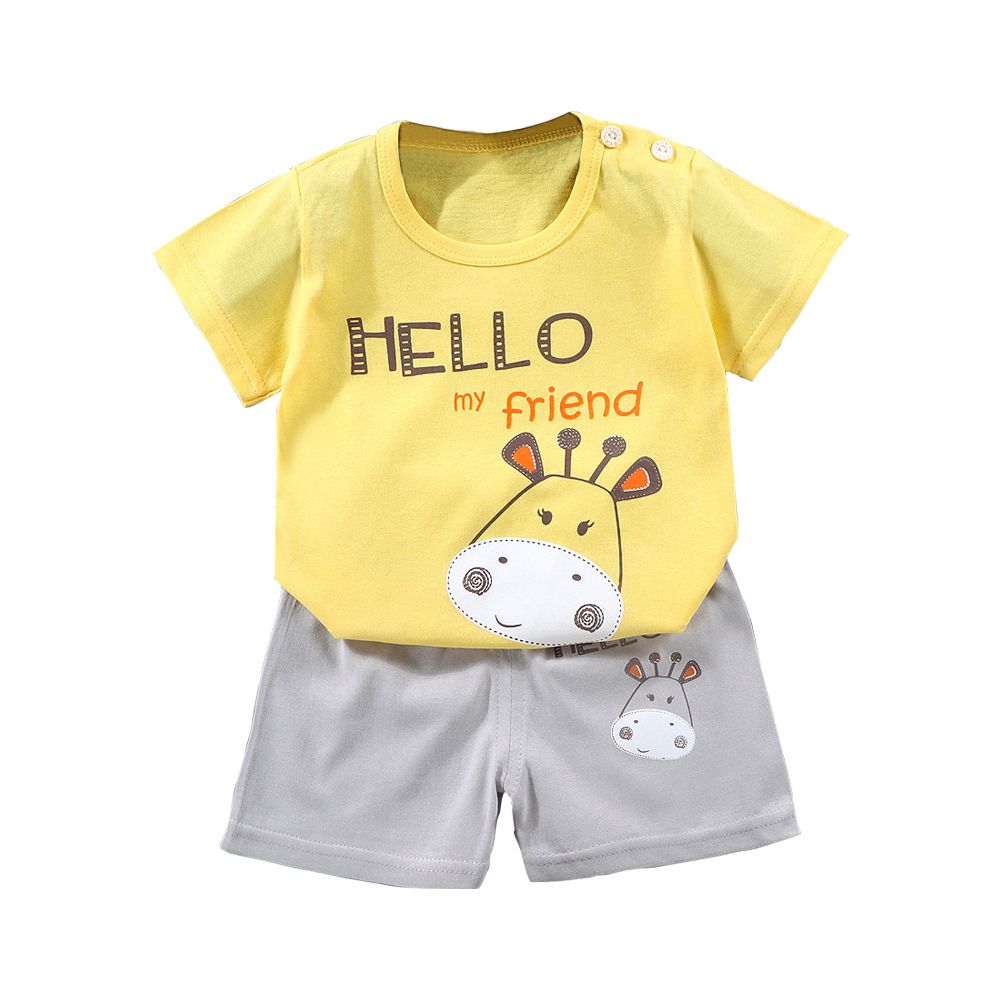 短袖上衣+短褲童裝組 寶寶夏季短袖套裝-字母小牛