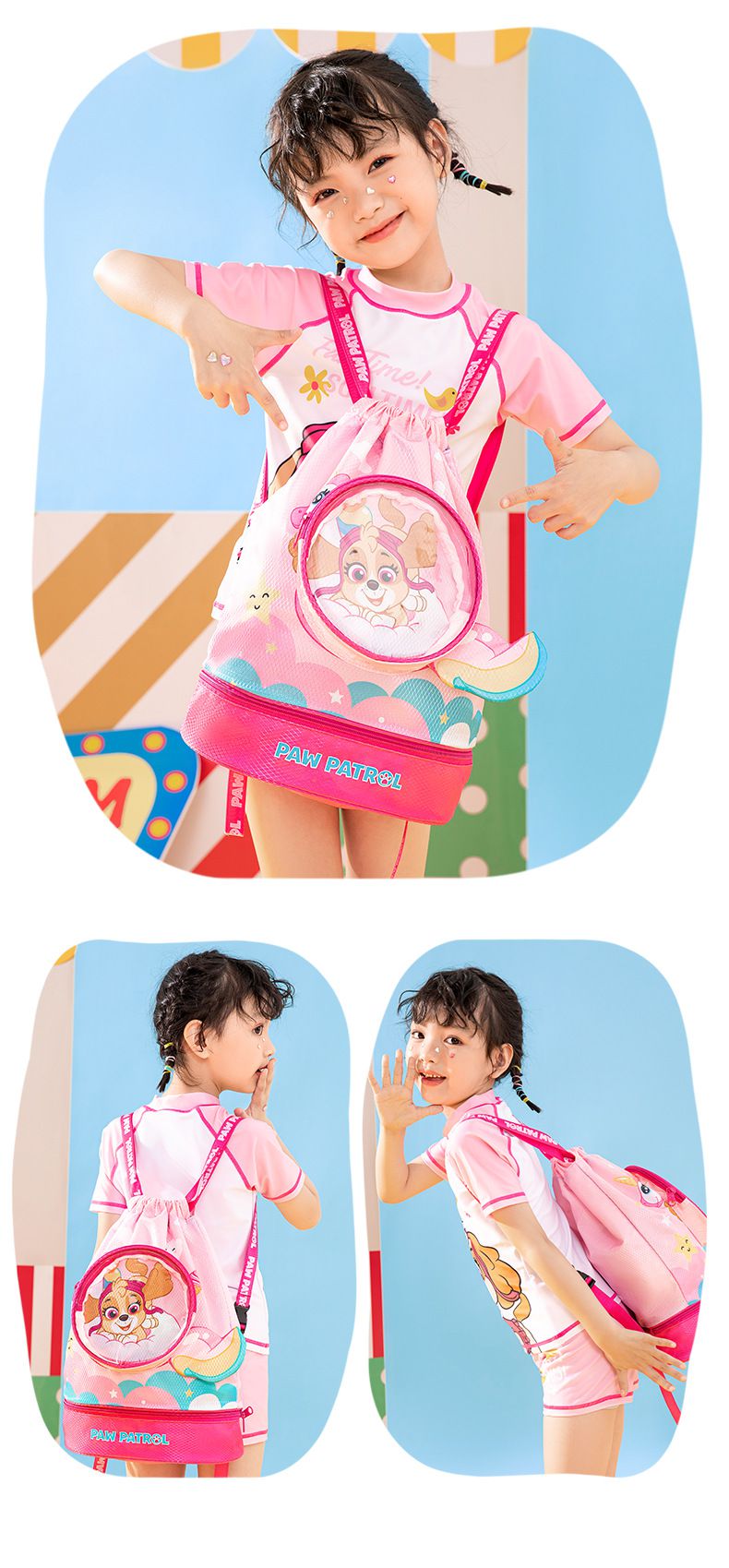 乾濕分離兒童游泳包-卡通人物阿奇+鯨魚-藍色 (27×14×40cm)