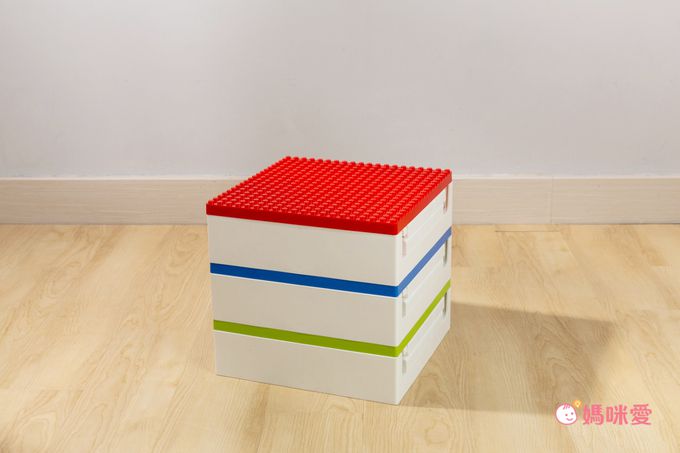 日本霜山 - 樂高可疊式積木玩具摺疊收納箱-綠蓋-25L-送台製OK牌積木(1kg)