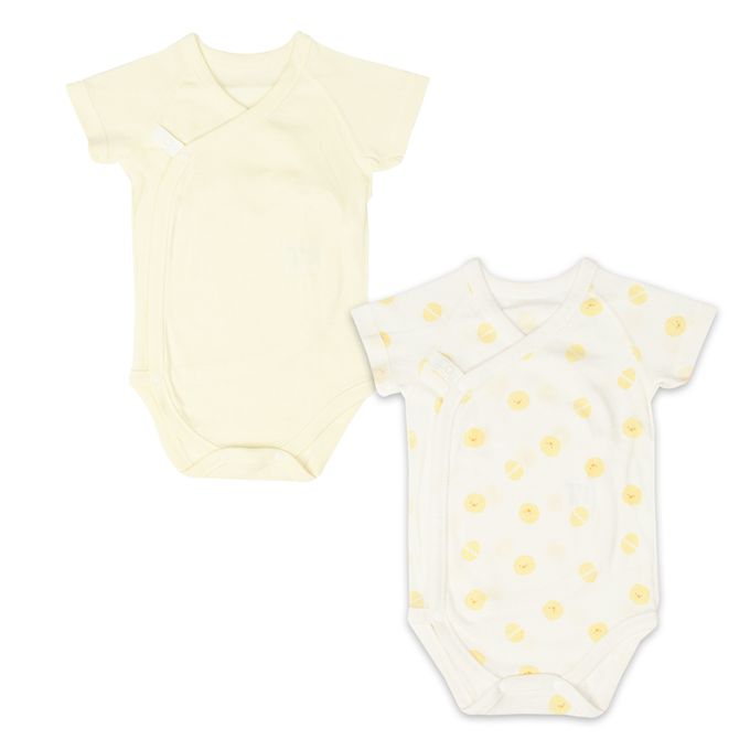 akachan honpo - 新生兒內衣6件組-短袖&7分袖 按扣款-黃色