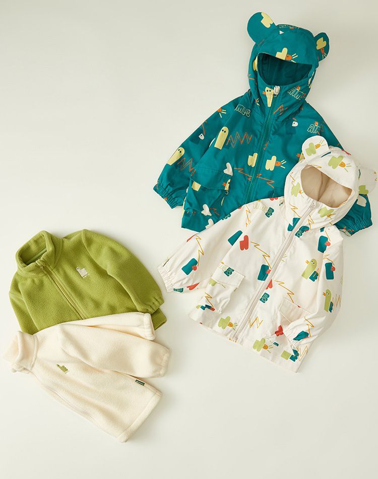 搖粒絨三合一衝鋒外套(鋪棉款)-積木怪獸-綠色
