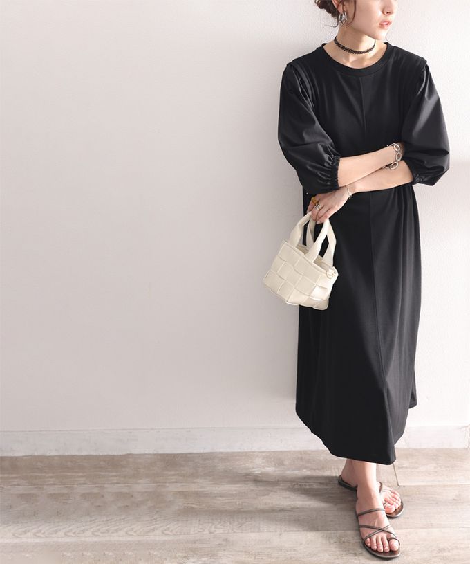 日本 Classical Elf - 優雅泡泡拼接袖修身洋裝-摩卡x米白