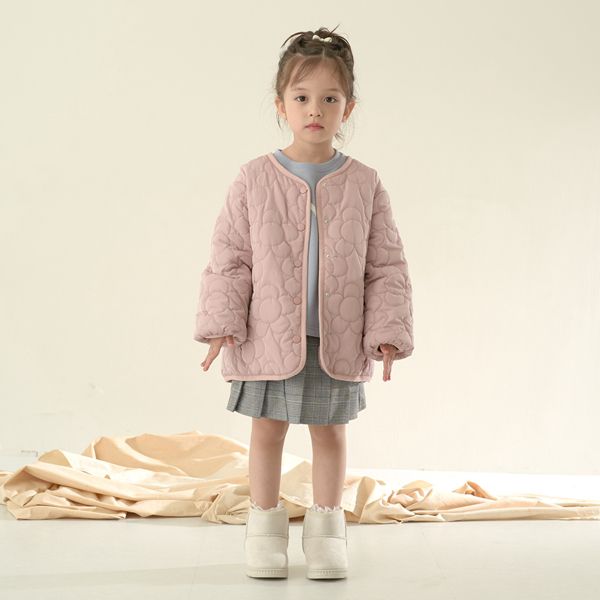 日本 Lycee mine - 夢幻少女造型絎縫鋪棉外套-花朵-粉紅