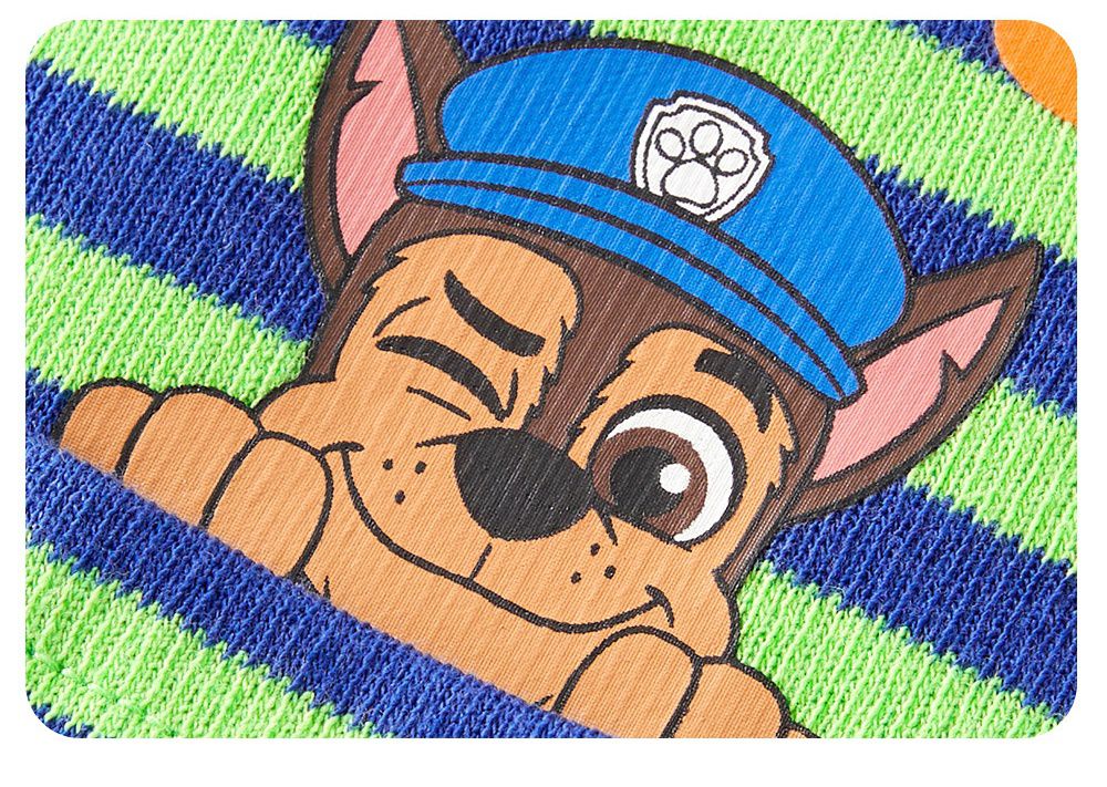 卡通汪汪隊圓領條紋拼接長袖上衣-卡通人物阿奇-綠色