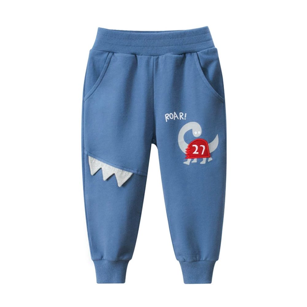 純棉立體造型長褲-恐龍吼叫-藍色