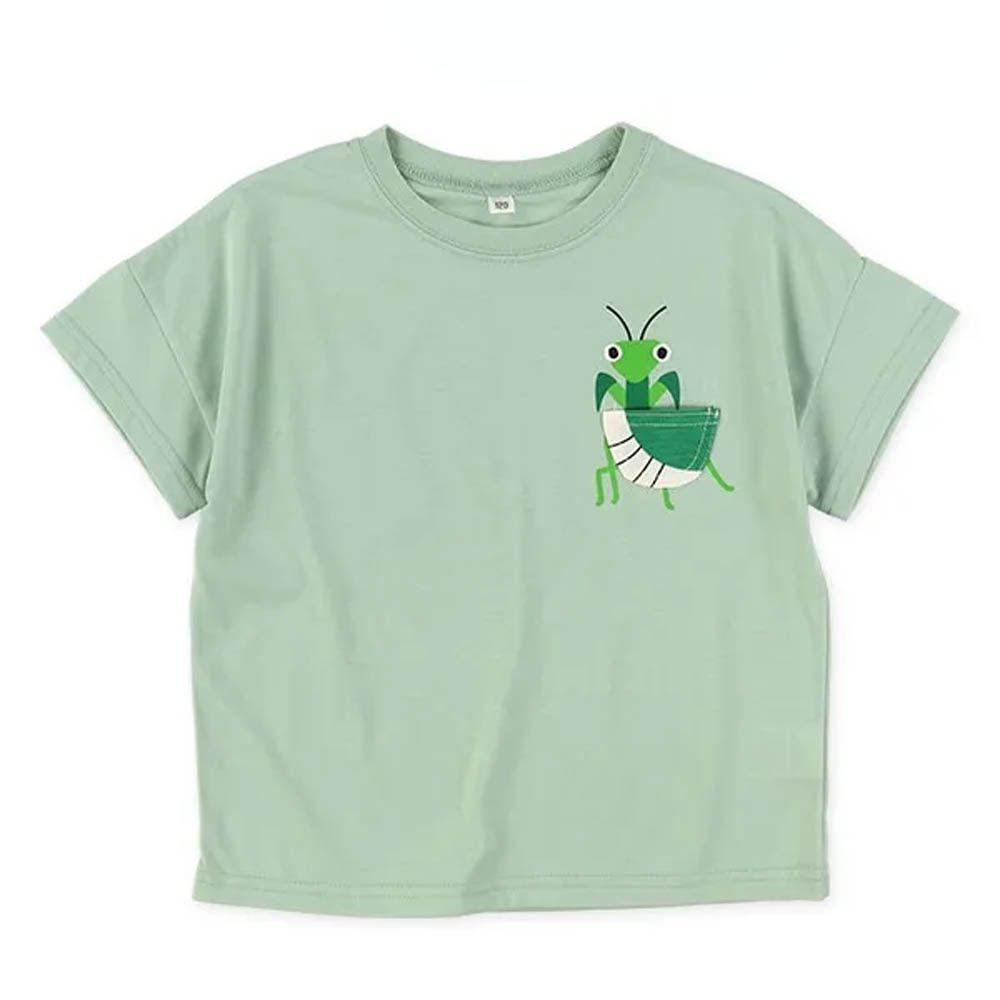 動物造型口袋短袖上衣-螳螂-草綠