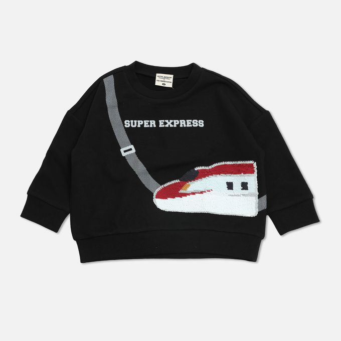 日本 Chil2 - JR新幹線 裏毛長袖上衣-亮片-黑