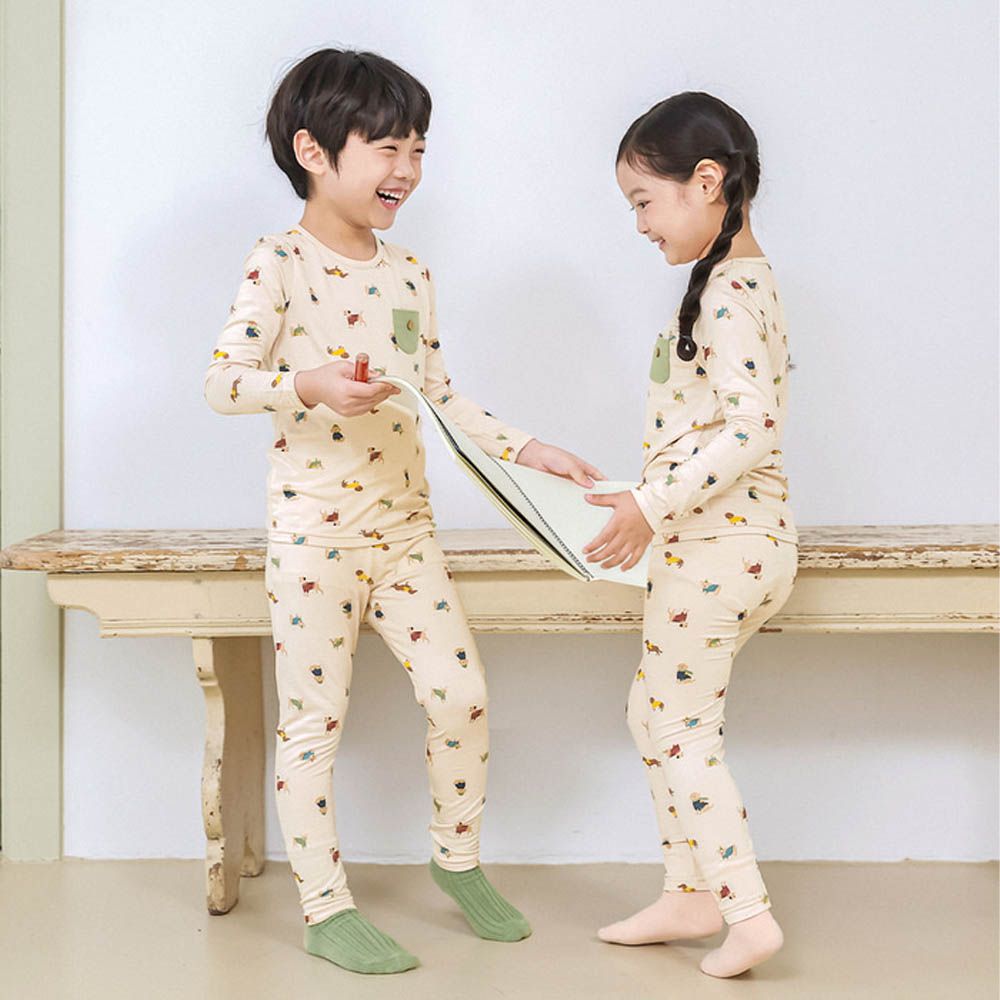 莫代爾親膚絲滑長袖家居服-萌萌狗狗-杏