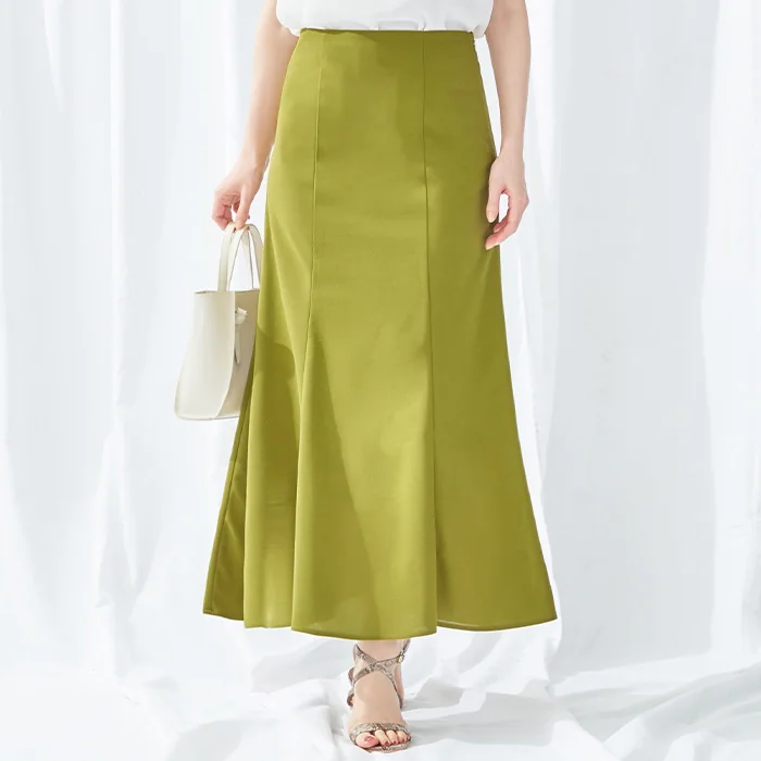 日本 BELLUNA - 後腰鬆緊美人魚長裙-萊姆綠