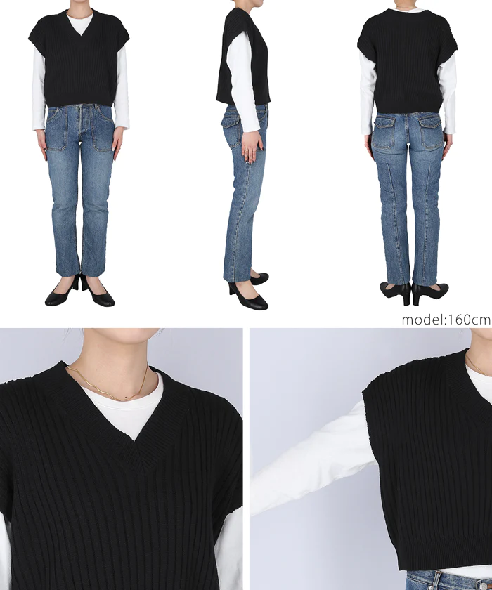 日本 COCA - 百搭彈性短版針織背心-黑