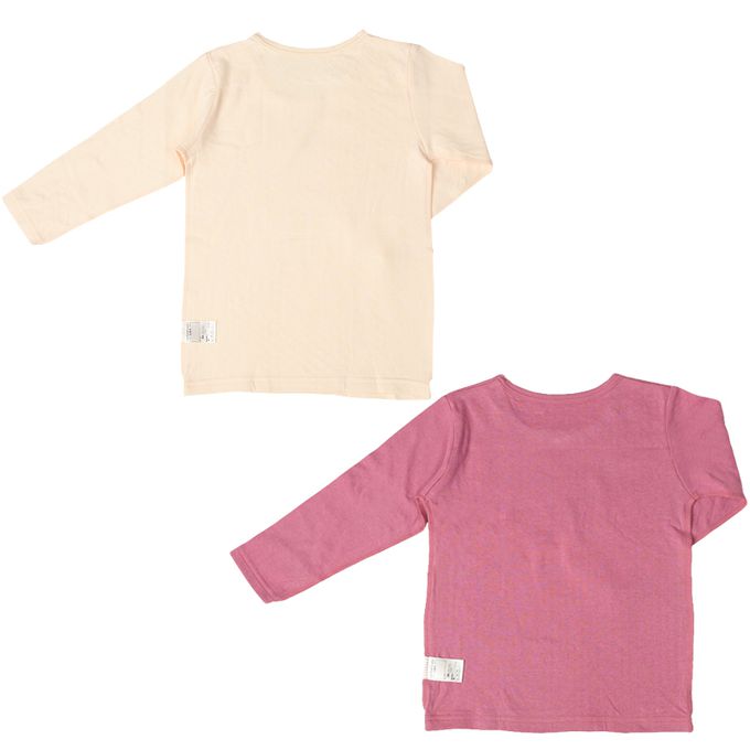 akachan honpo - 長袖圓領上衣2件組-蓬鬆棉 獨角獸&蝴蝶結-粉紅色