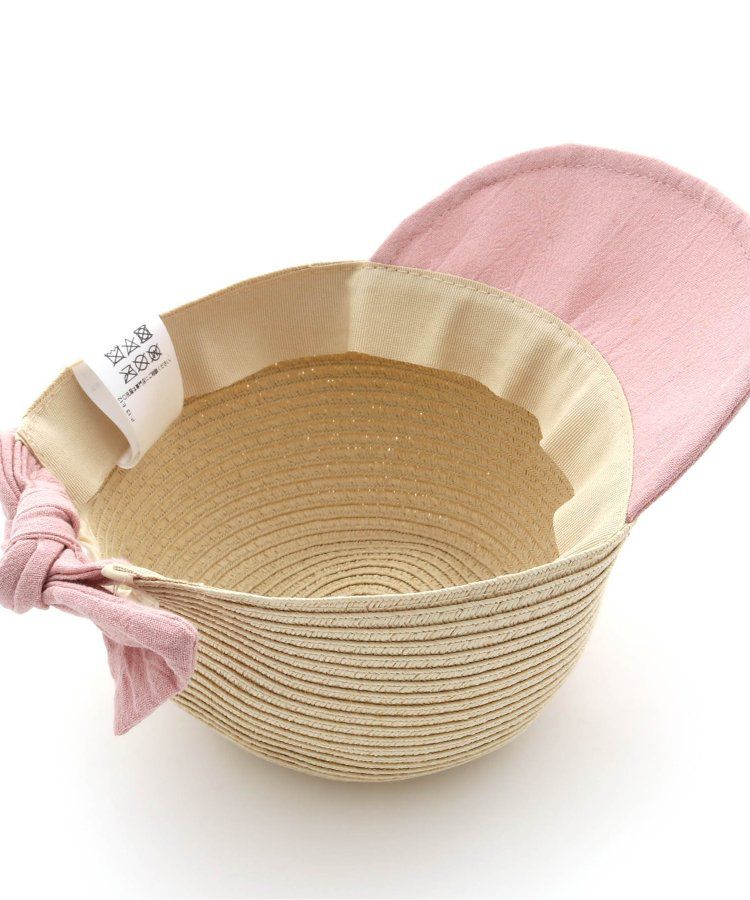 日本 apres les cours - 後大蝴蝶結抗UV時尚藤編帽-粉紅