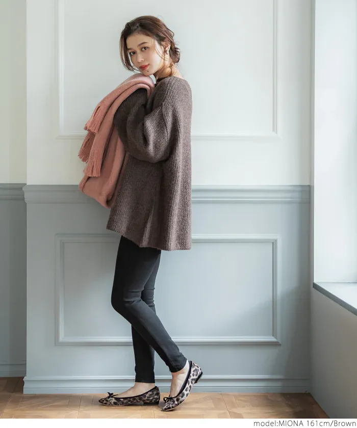 日本 COCA - ふあふあ 船型領柔軟寬鬆毛衣-炭灰