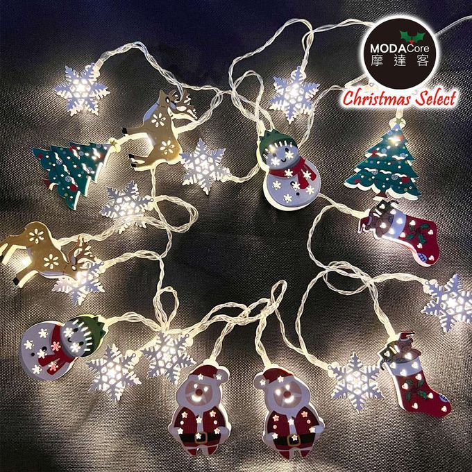 MODACore 摩達客 - 摩達客-20燈LED鐵片造型彩繪聖誕款雪花片綜合燈串(暖白光恆亮/USB插座)