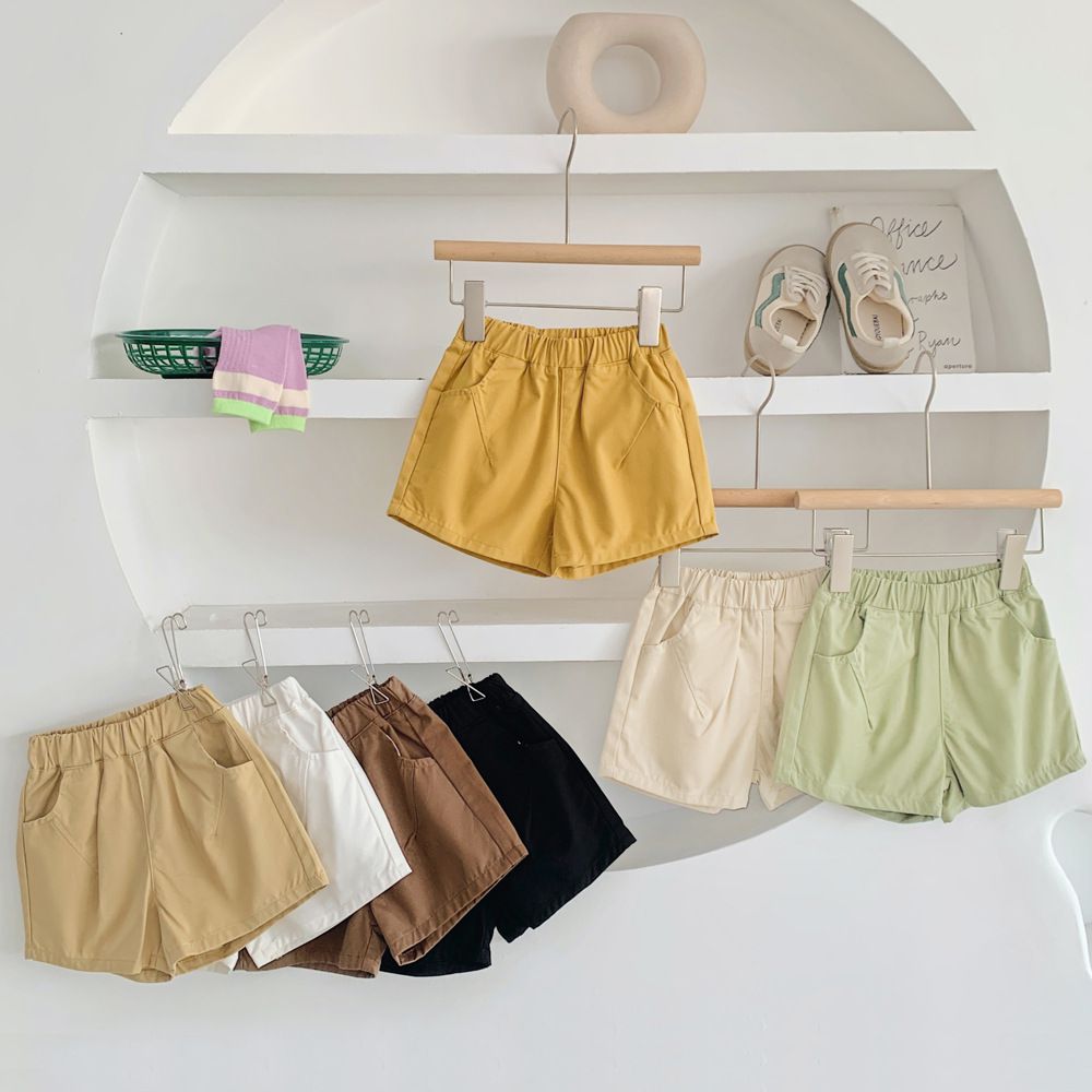 腰鬆緊休閒百搭短褲-杏色