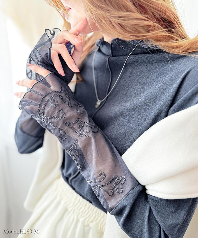 日本 Classical Elf - 精緻袖口蕾絲木耳立領上衣-炭灰